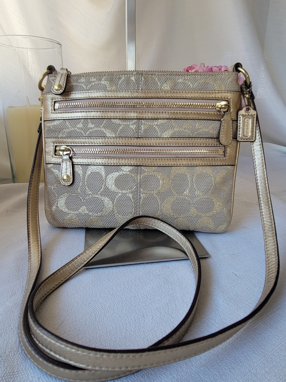 Coach Signature Metallic Gold Crossbody Bag